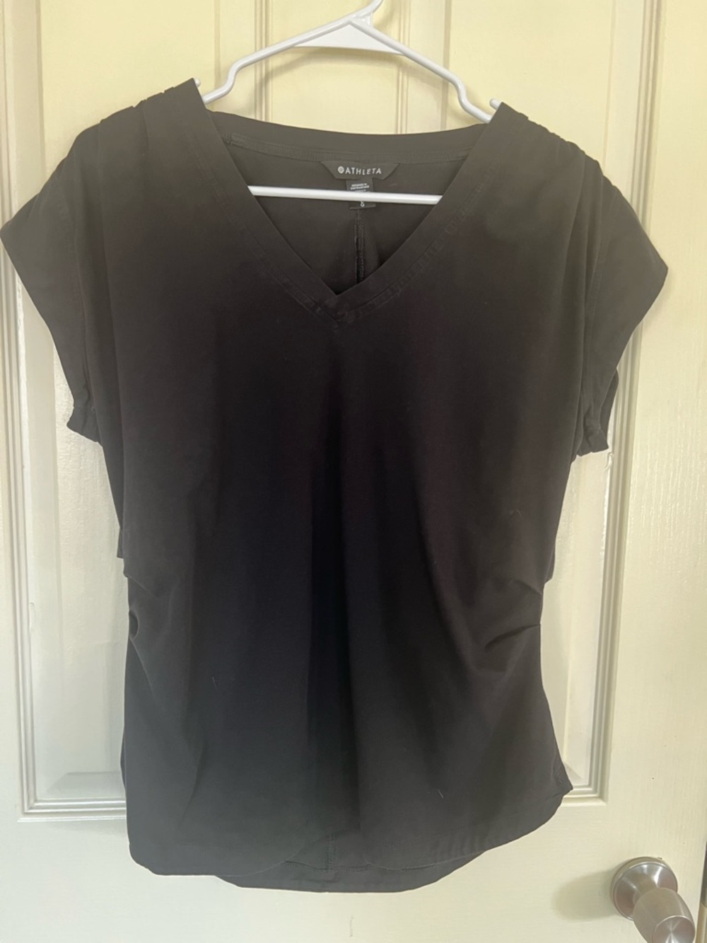Athleta Black V-Neck Short Sleeve Top Women’s Large Athletic Stretch Tee